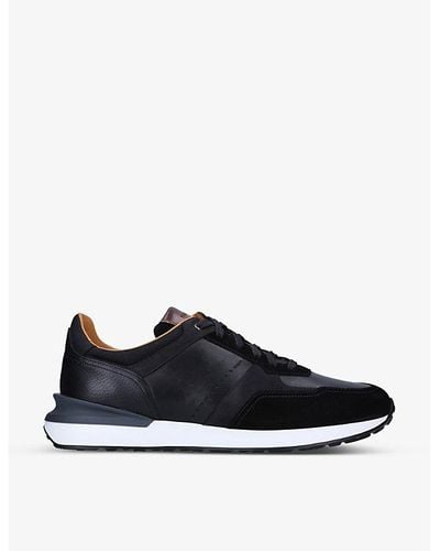 Magnanni Xl Grafton Leather And Suede Low-top Sneakers - Black