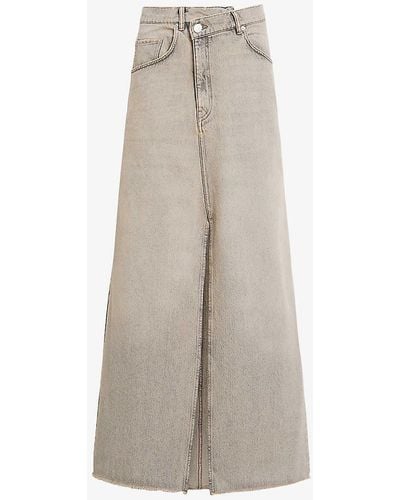 AllSaints Noir Crossover-waist High-rise Denim Maxi Skirt - White