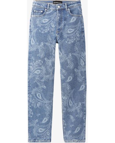 The Kooples Paisley-print Straight-leg Stretch-denim Jeans - Blue