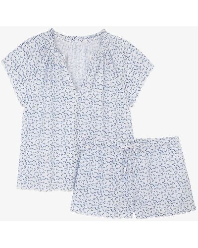 The White Company Floral-print Short-sleeve Cotton Short Pyjamas - Blue