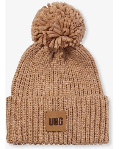 UGG Logo-patch Knitted Beanie Hat - Brown