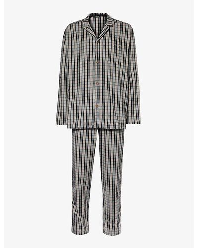 Hanro Striped-pattern Relaxed-fit Cotton Pajamas - Gray