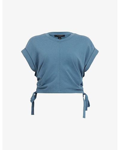AllSaints Mira Side-drawcord Cropped Organic-cotton T-shirt - Blue