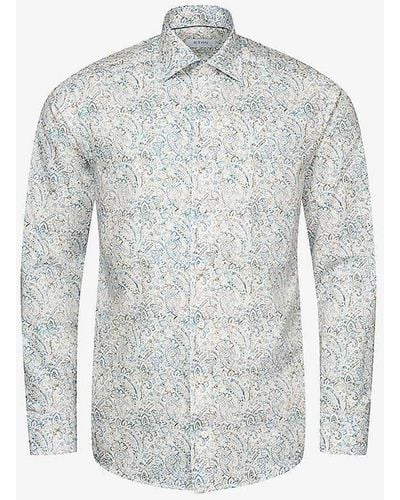 Eton Paisley-print Slim-fit Cotton-blend Shirt - Grey