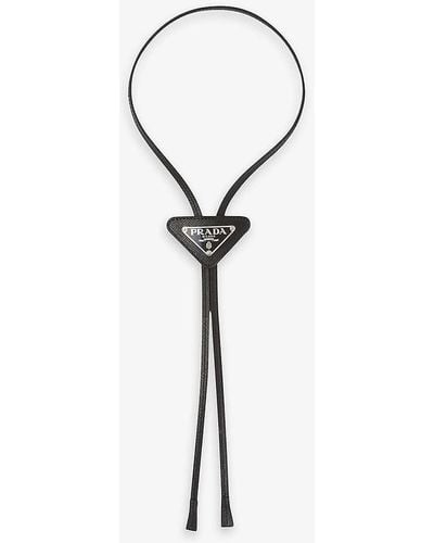 Prada Triangular Logo-plaque Leather Bolo Tie - Black