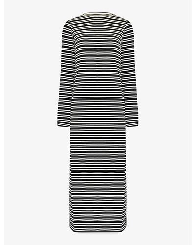 Ro&zo Striped Fluted-sleeve Stretch-woven Midi Dress - Black