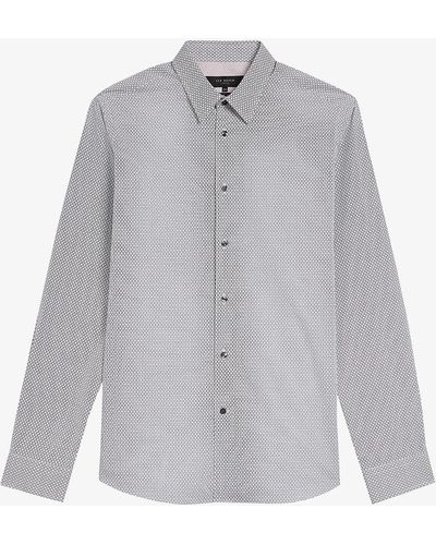 Ted Baker Coastss Graphic-print Slim-fit Cotton Shirt - Natural