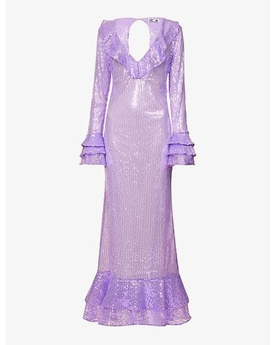 Amy Lynn Semi-sheer Rhinestone-embellished Woven Maxi Dress - Purple