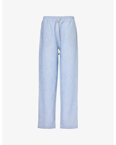 Zimmerli of Switzerland High-rise Relaxed-fit Linen And Cotton-blend Pajama Bottoms X - Blue