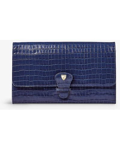 Aspinal of London Removable-insert Patent Crocodile-embossed Leather Travel Wallet - Blue