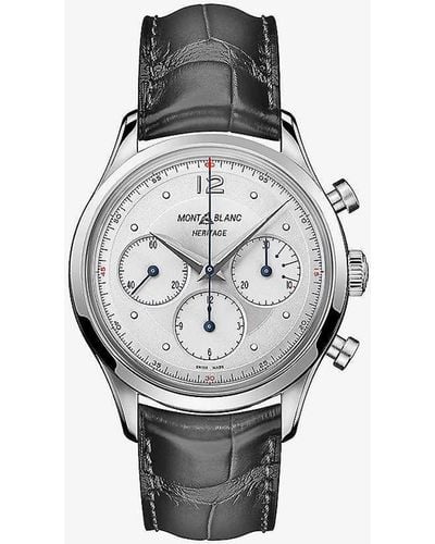 Montblanc 128670 Heritage Stainless-steel And Alligator-embossed Leather Automatic Watch - Grey