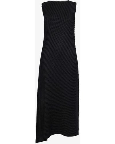 Issey Miyake Sleeveless Asymmetric-hem Knitted Midi Dress - Black