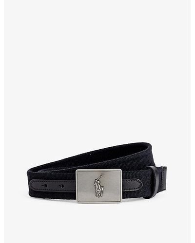 Polo Ralph Lauren Logo-plaque Woven Belt - Black