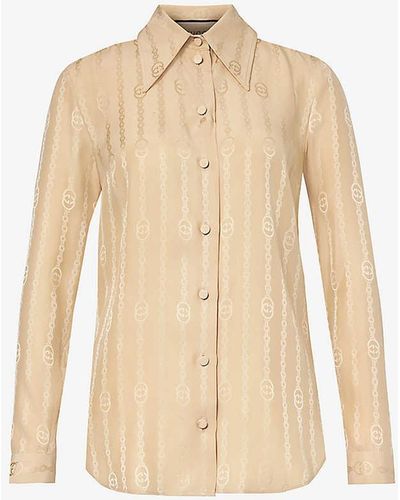 Gucci Monogram Jacquard-patterned Regular-fit Silk Shirt - Natural