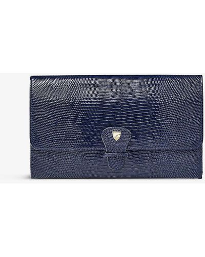 Aspinal of London Classic Logo-print Grained-leather Travel Wallet - Blue