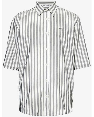 Acne Studios Logo-embroidered Striped Relaxed-fit Woven Shirt - White