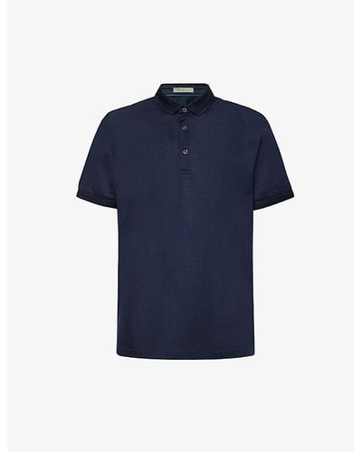 Corneliani Brand-appliqué Cotton Polo Shirt - Blue