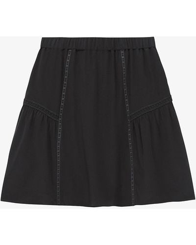 The Kooples Lace-appliqué Flared Silk Mini Skirt - Black