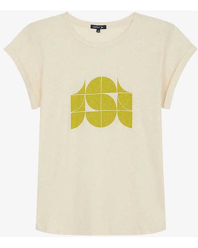 Soeur Valentina Brand-print Organic-cotton And Linen-blend T-shirt - Yellow