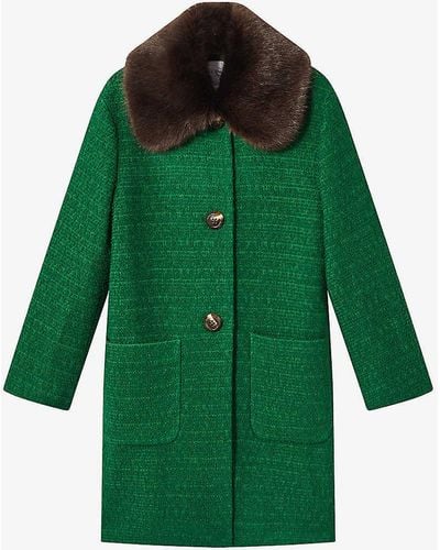 LK Bennett Aster Faux Fur-collar Cotton And Wool-blend Coat - Green