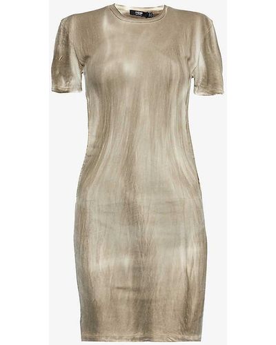 Jaded London Faded-wash Round-neck Cotton-jersey Mini Dress - Natural