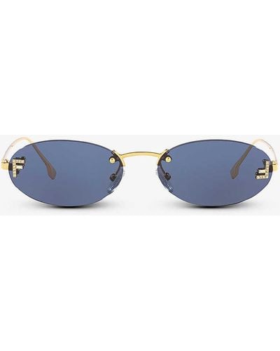 Fendi Fe4075us Oval-frame Metal Sunglasses - Blue