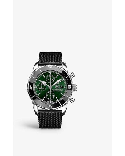 Breitling A13313121l1s1 Superocean Heritage Stainless-steel And Rubber Automatic Watch - Green