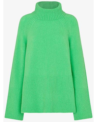 Whistles Ribbed Roll-neck Stretch-knit Jumper - Green