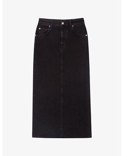 Maje Jextra High-waisted Straight-cut Stretch-denim Midi Skirt - Black