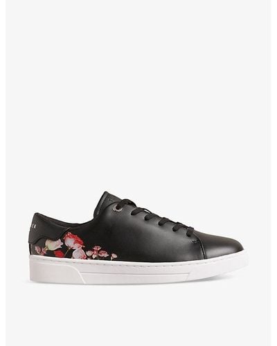 Ted Baker Arlita Floral-print Leather Low-top Trainers - Black