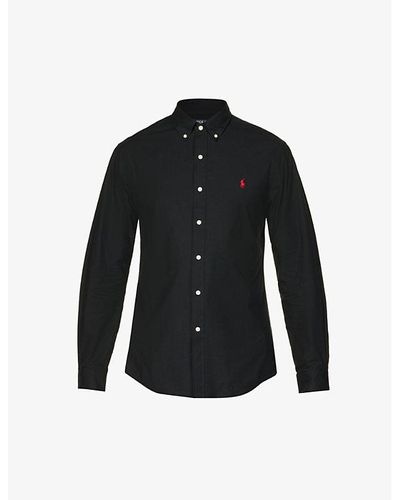 Polo Ralph Lauren Long-sleeved Logo-embroidered Slim-fit Stretch Cotton-poplin Shirt - Black