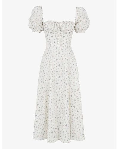 House Of Cb Tallulah Floral-print Cotton-blend Midi Dress - White
