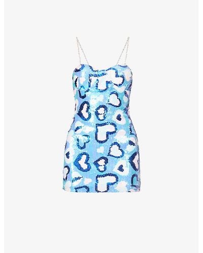 Amy Lynn Heart-pattern Sequin-embellished Mini Dres - Blue