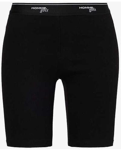 HOMMEGIRLS Branded-waistband High-rise Stretch-cotton Shorts - Black