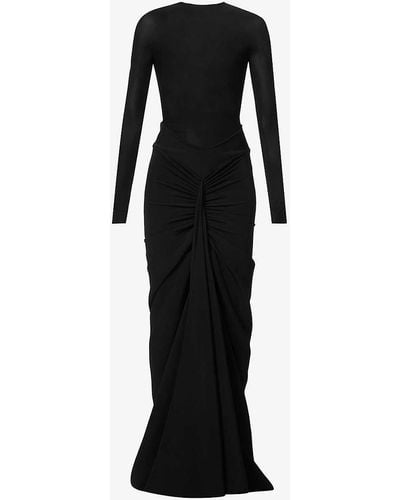 Alaïa Ruched Slim-fit Stretch-woven Gown - Black