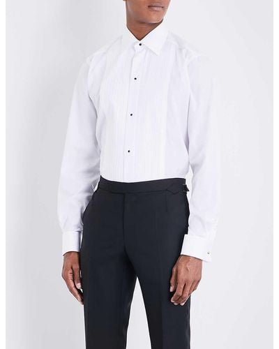 Eton Pleated-panel Double-cuff Regular-fit Cotton Dress Shirt - White