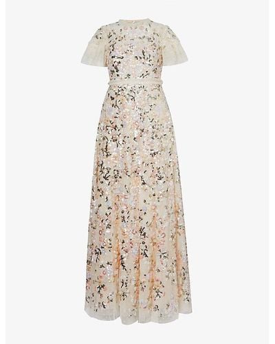 Needle & Thread Dream Garland Sequin-embellished Recycled-polyester Maxi Dress - Natural