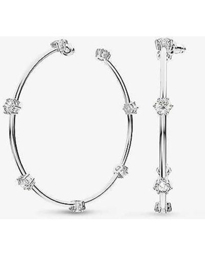 Swarovski Constella Rhodium-plated And Zirconia Hoop Earrings - White