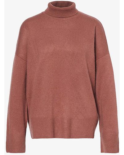 LeKasha Suede Roll-neck Relaxed-fit Organic-cashmere Knitted Jumper - Red