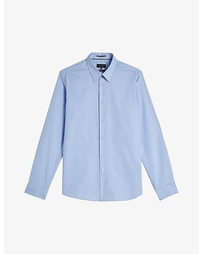 Ted Baker Newtss Long-sleeved Slim-fit Cotton Shirt - Blue