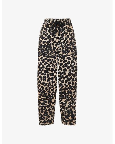 Whistles Leopard-print Elasticated-waist Cotton Pants - Black