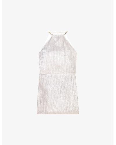 Maje Chain-neck Keyhole-opening Metallic-woven Mini Dress - White
