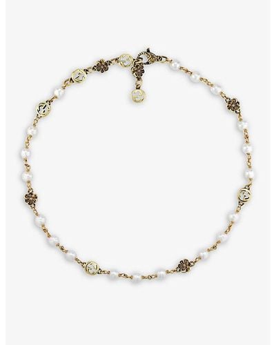 Gucci Interlocking gg Gold-toned Brass And Faux-pearl Bracelet - Natural