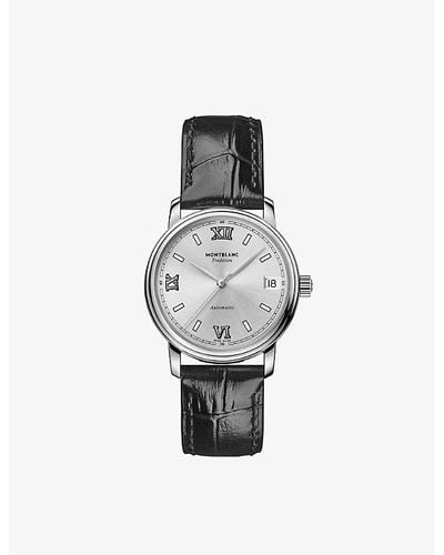 Montblanc 127751 Tradition Date Stainless-steel And Alligator-embossed Leather Automatic Watch - Gray