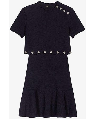 Maje Clover-jacquard Short-sleeve Knitted Mini Dress - Blue