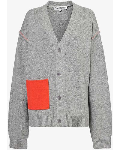 JW Anderson Pocket V-neck Cotton And Wool-blend Cardigan - Grey