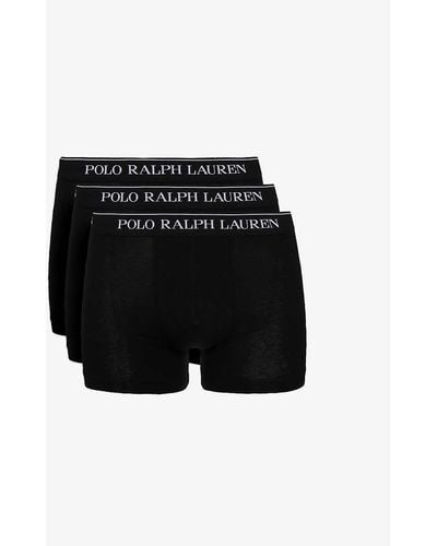 Polo Ralph Lauren Logo Waistband Classic-fit Stretch-cotton Trunks Pack Of Three - Black