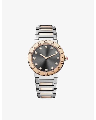 BVLGARI Unisex 103067 Stainless-steel, 18ct Rose-gold And Diamond Quartz Watch - White