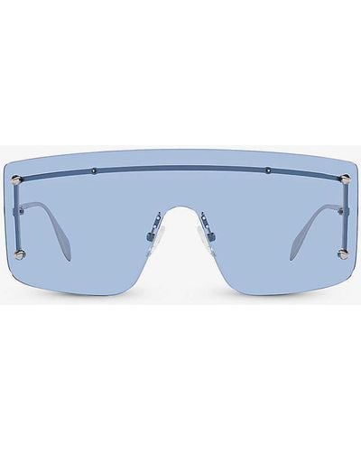 Alexander McQueen Am0412s Shield-frame Metal Sunglasses - Blue