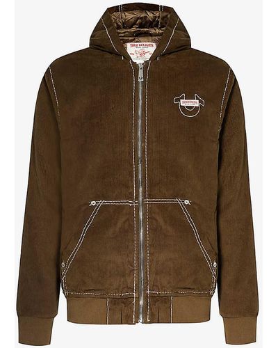 True Religion Logo-embroidered Hooded Cotton-corduroy Jacket - Brown
